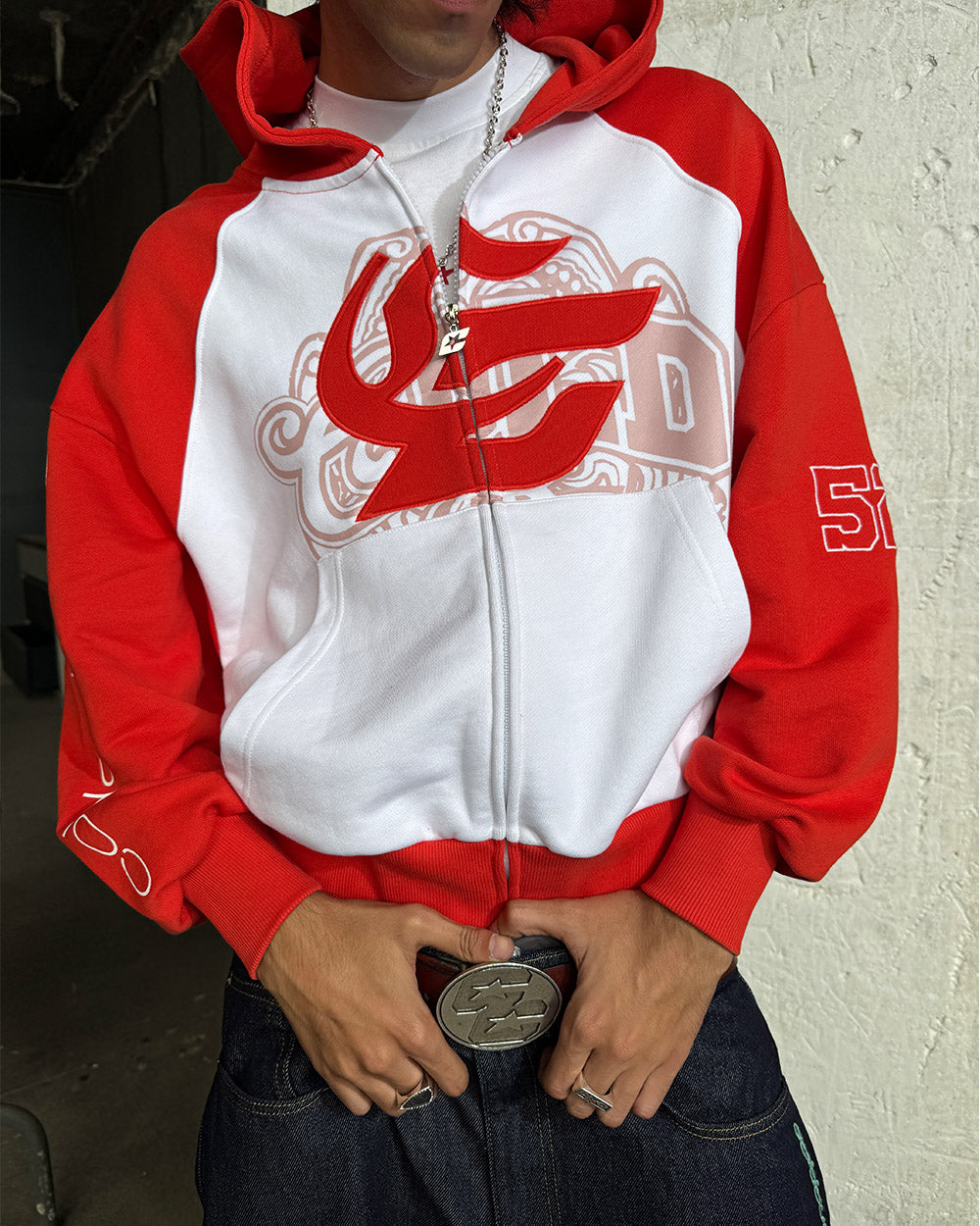 PRESTIGE ZIP HOODIE RED & WHITE