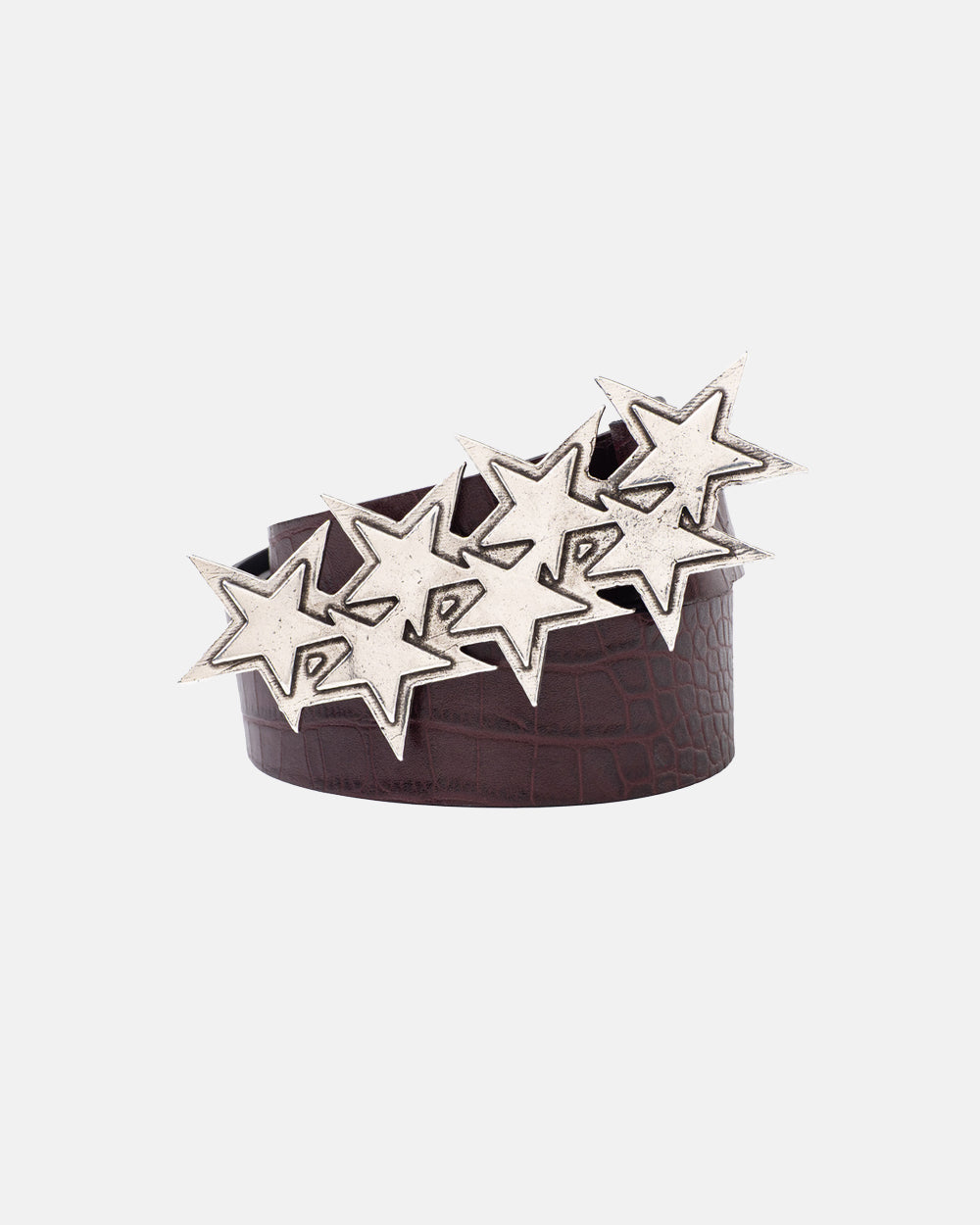 STARS LEATHER BELT CROCODILE BORDO