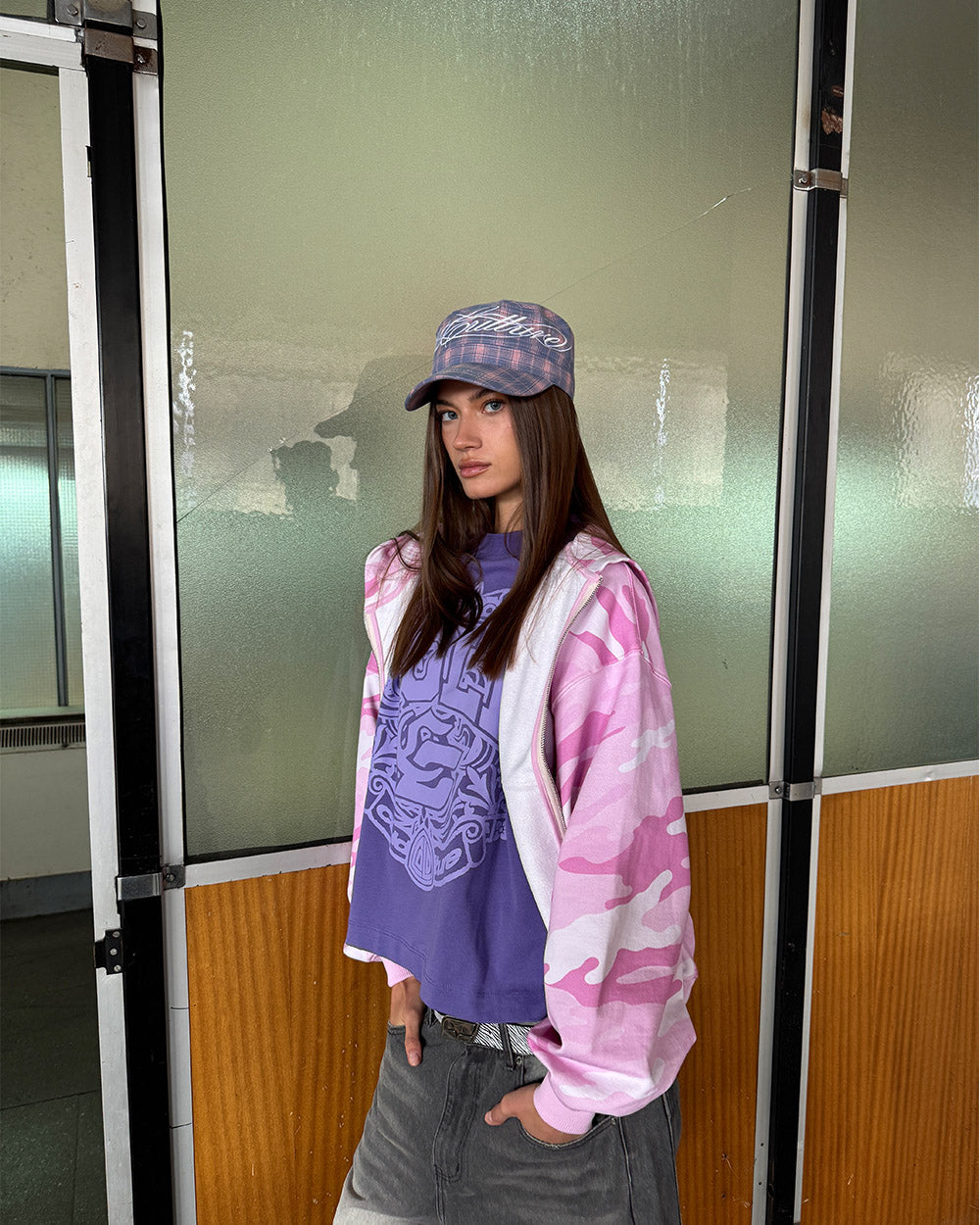 CAMO ZIP HOODIE PINK