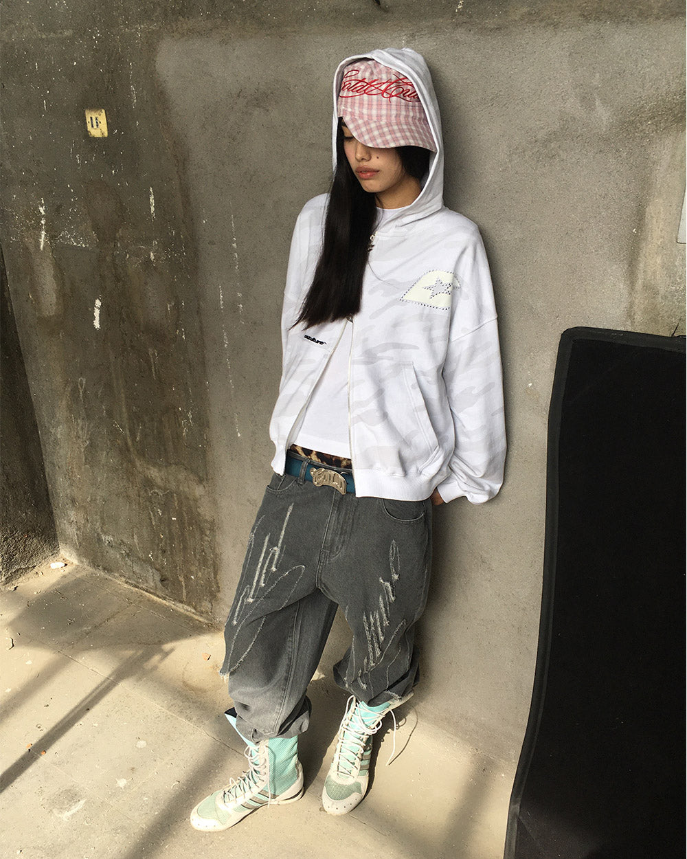 CAMO ZIP HOODIE GREY