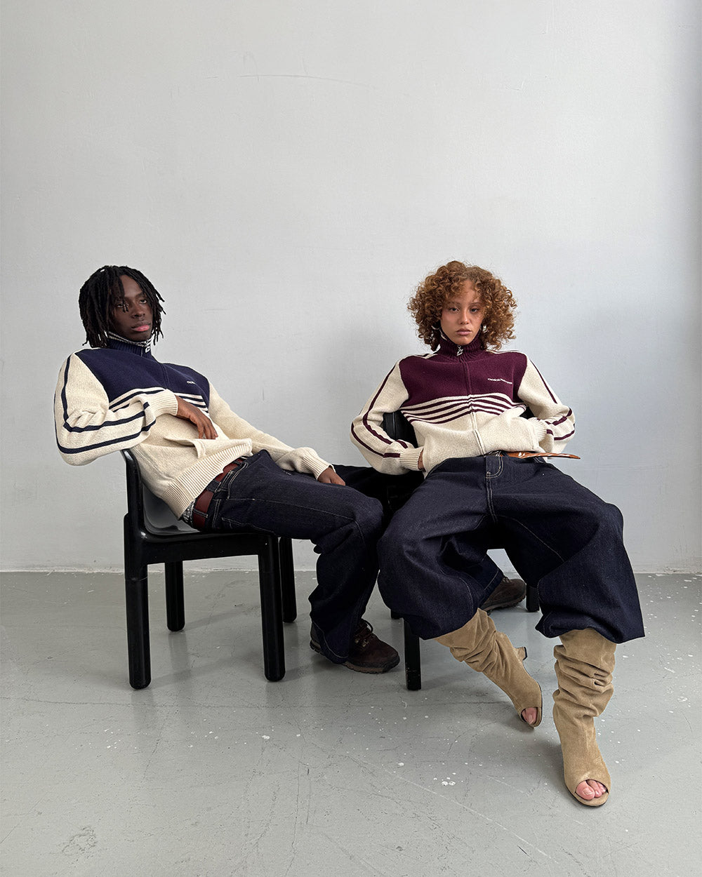 POWERLINE ZIP KNIT BEIGE & BURGUNDY