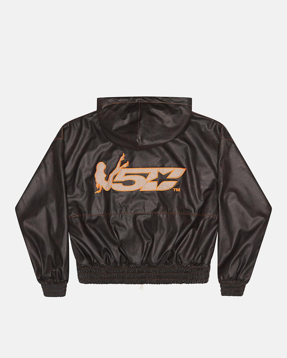 FAUX LEATHER ZIP HOODIE BROWN