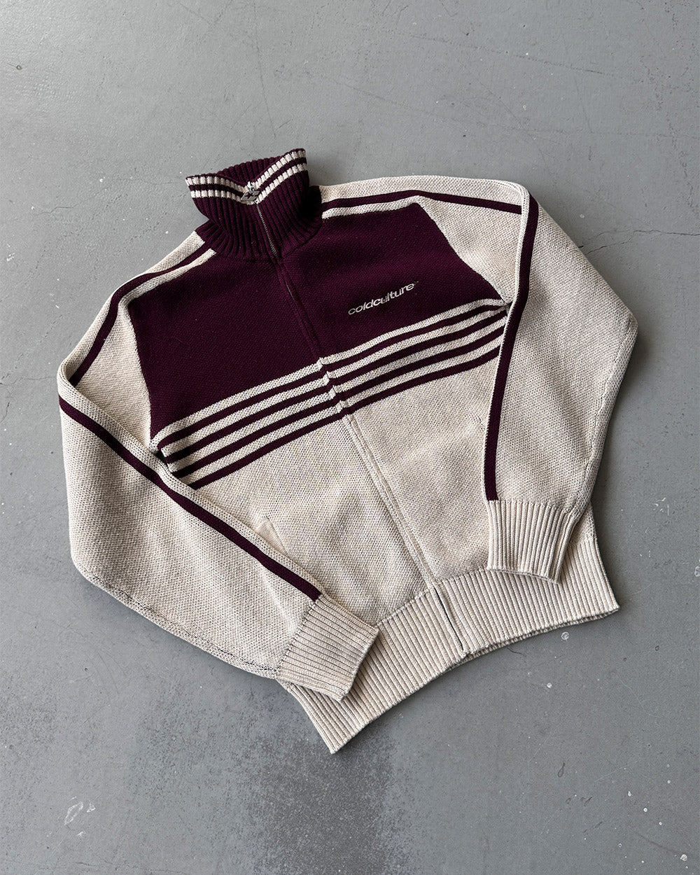 POWERLINE ZIP KNIT BEIGE & BURGUNDY