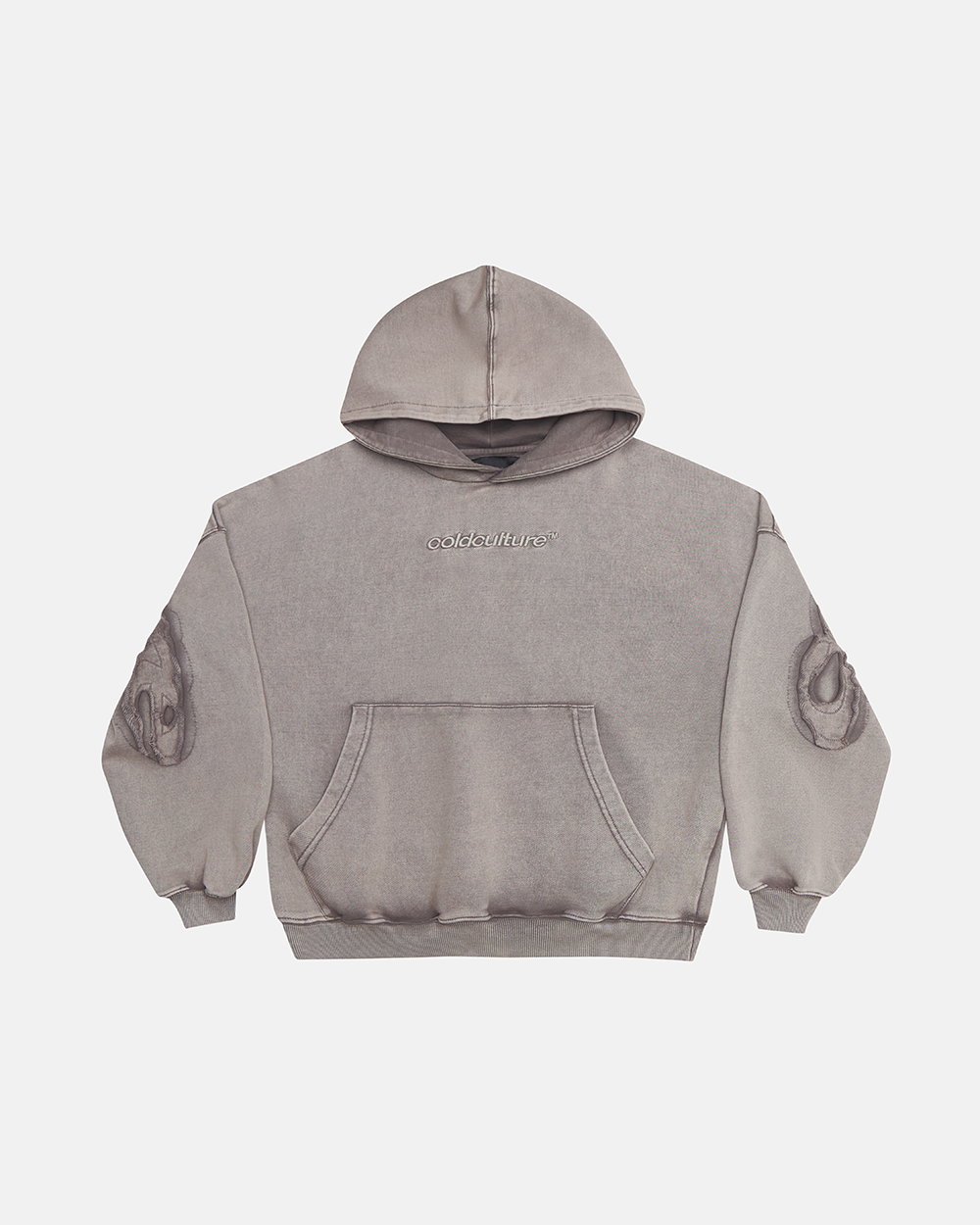 DISTRESS CURVED HOODIE GREY