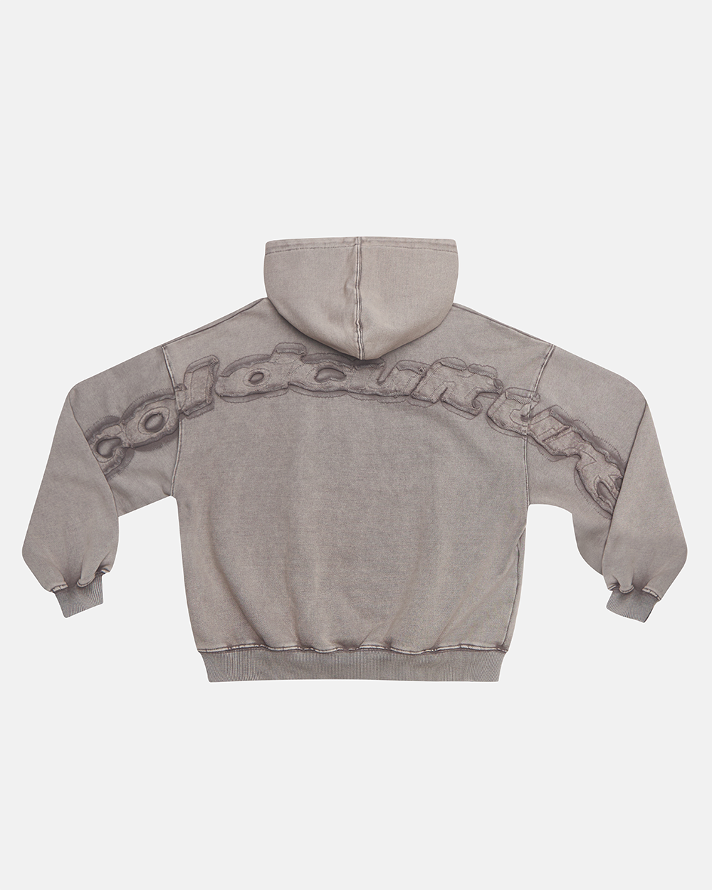 DISTRESS CURVED HOODIE GREY