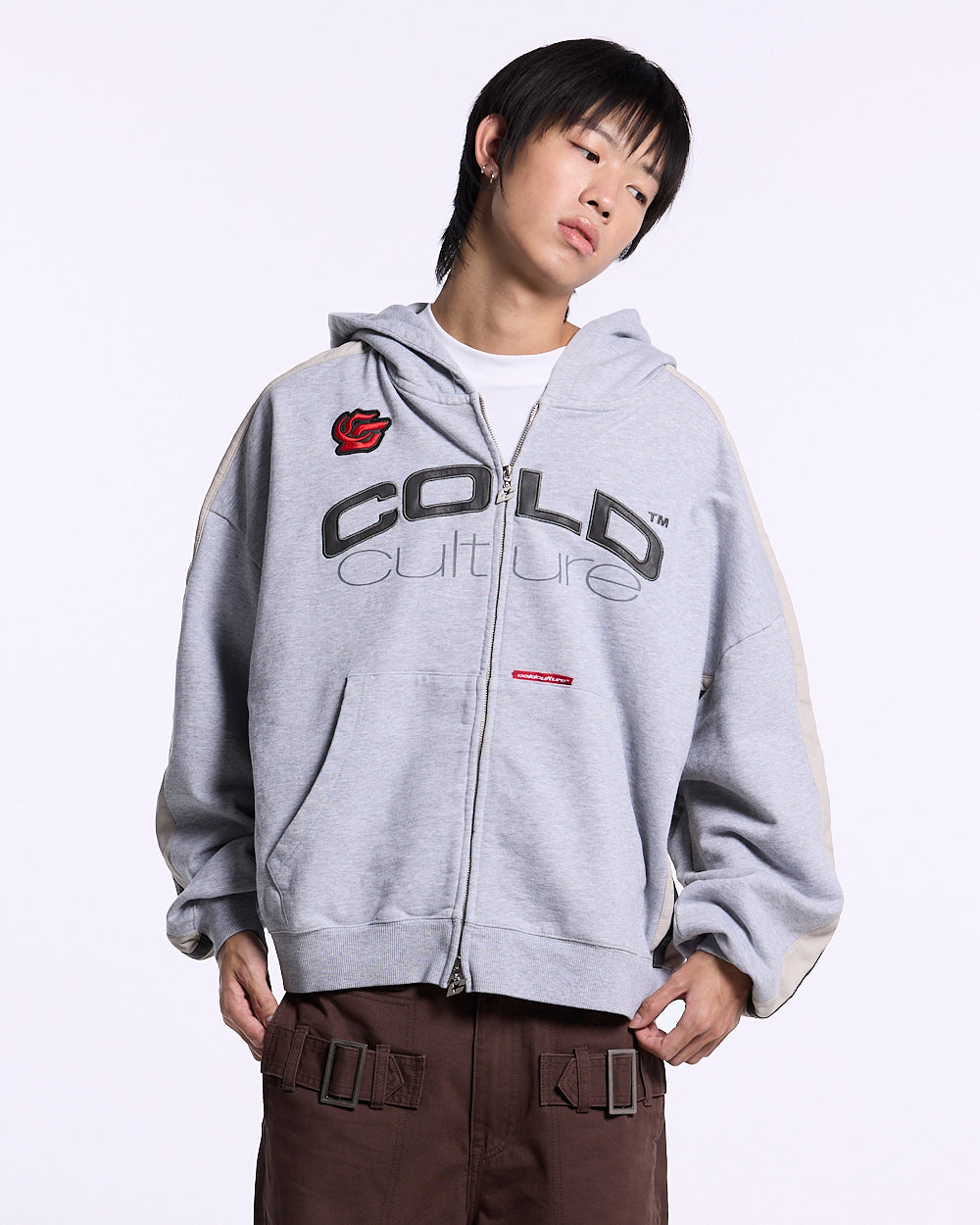 BIKER ZIP HOODIE HEATHER GREY