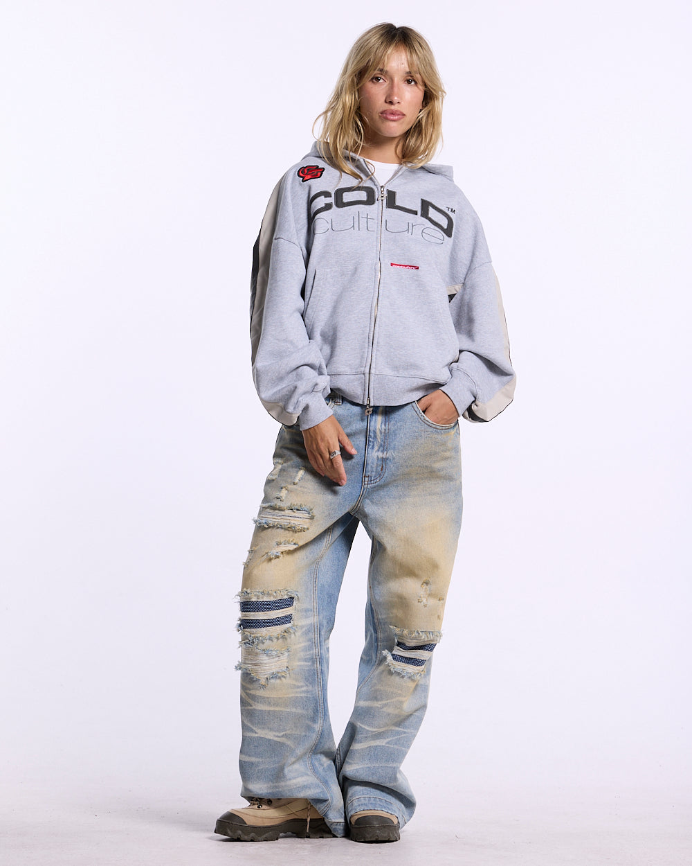 BIKER ZIP HOODIE HEATHER GREY - Cold Culture #woman