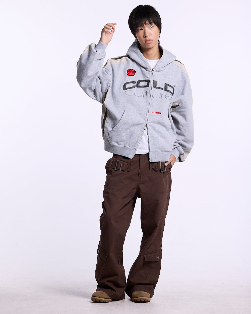 BIKER ZIP HOODIE HEATHER GREY