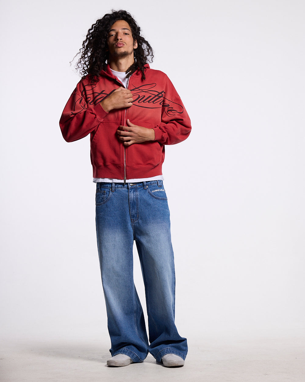 CROSSED SCRIPT ZIP HOODIE RED