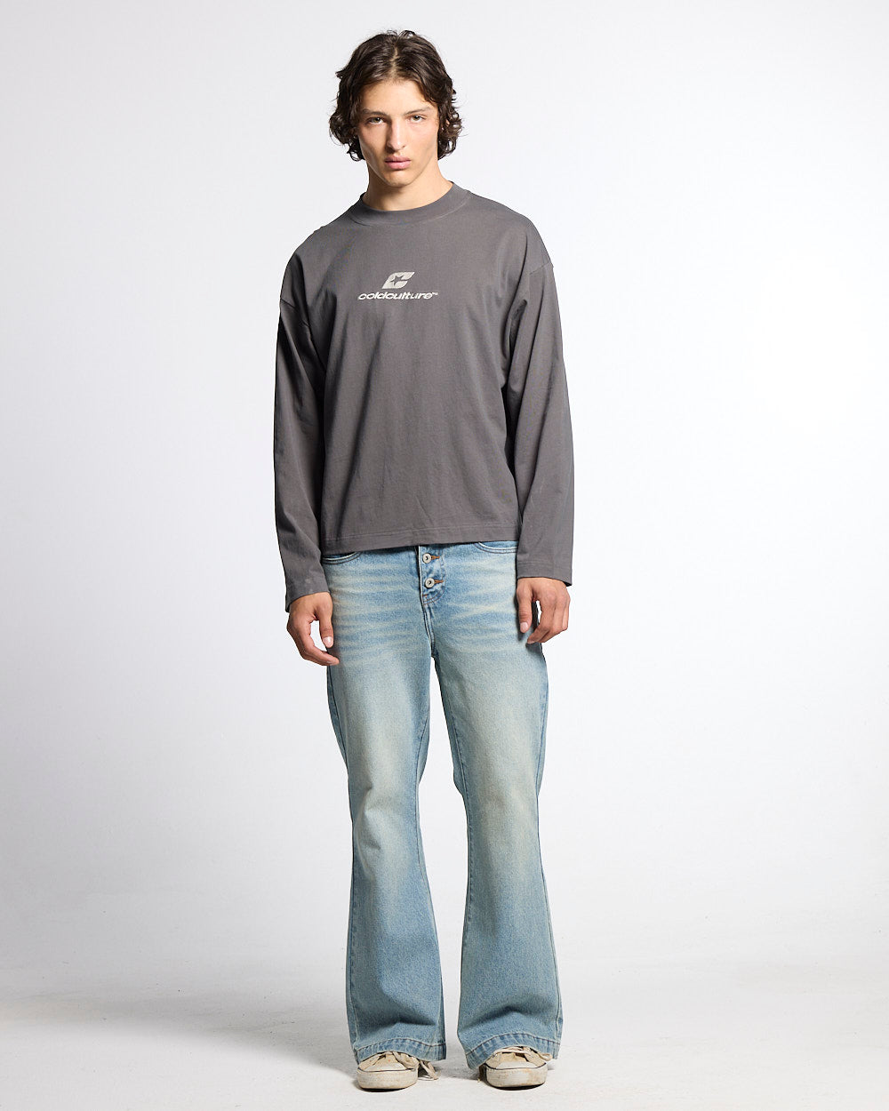 TARTAN DISTRESS CURVED LONGSLEEVE BLACK