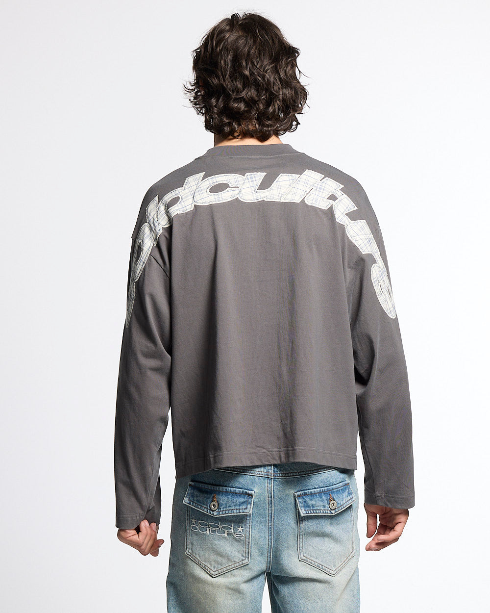 TARTAN DISTRESS CURVED LONGSLEEVE BLACK