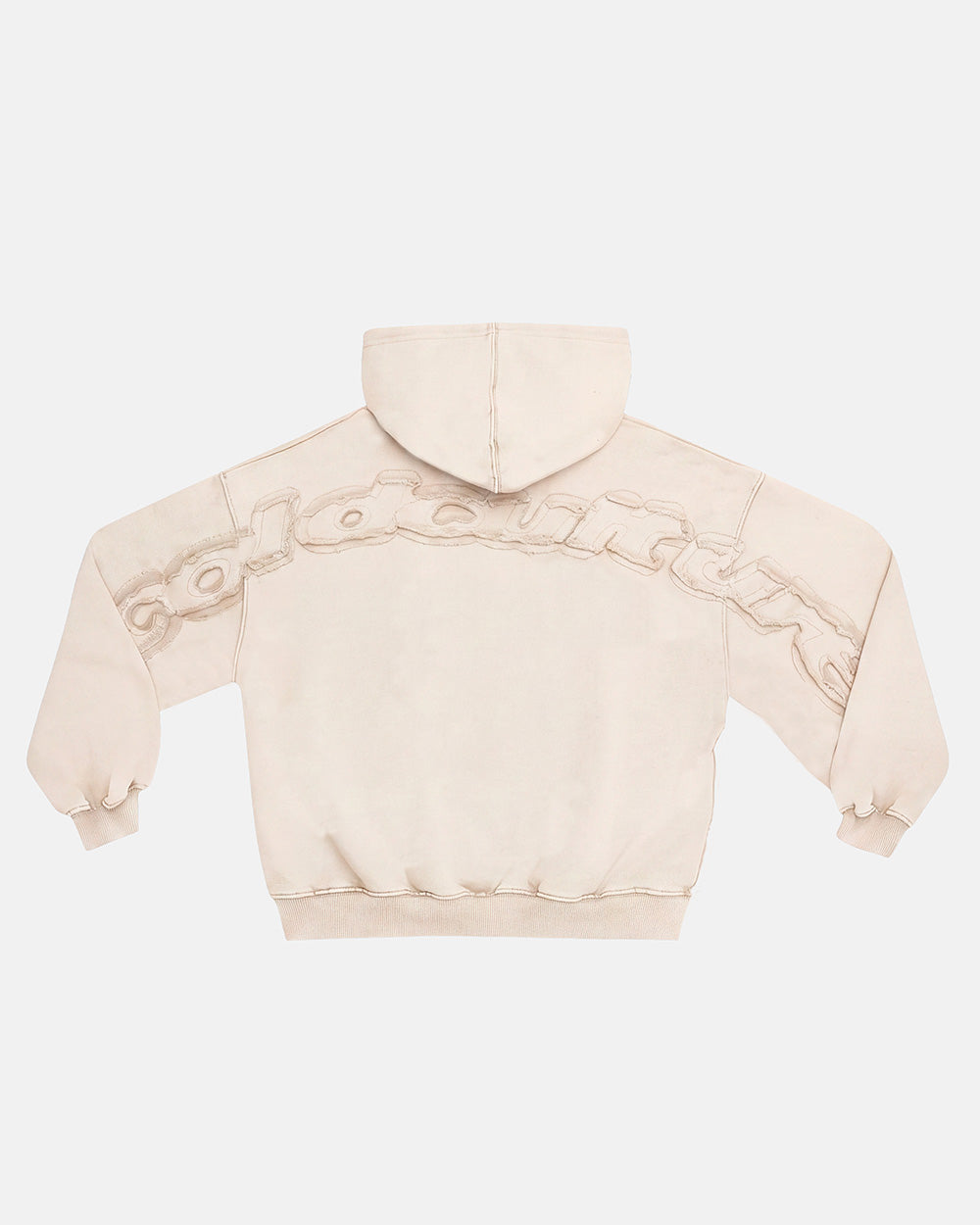 DISTRESS CURVED HOODIE CREAM