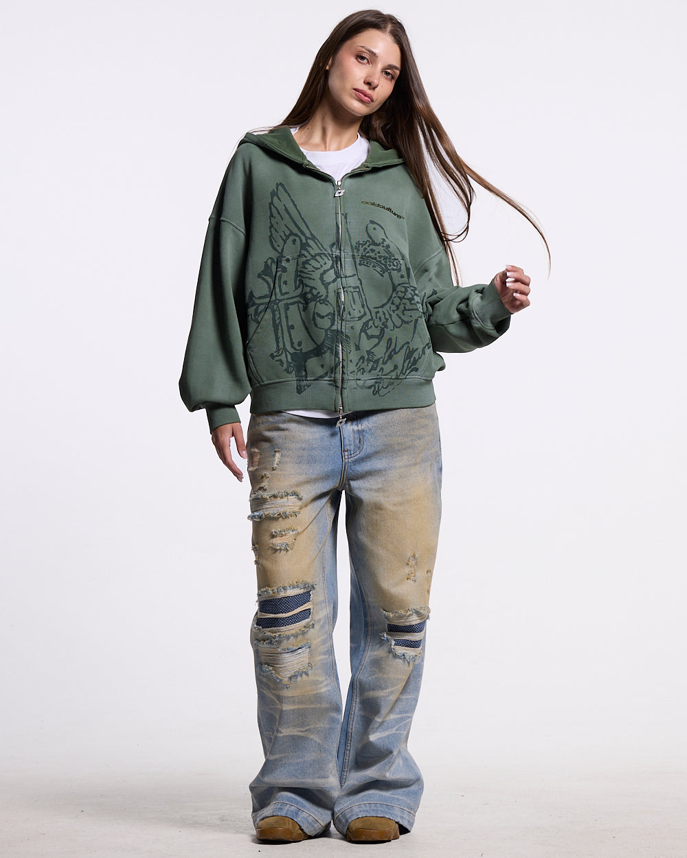 EAGLE ZIP HOODIE GREEN