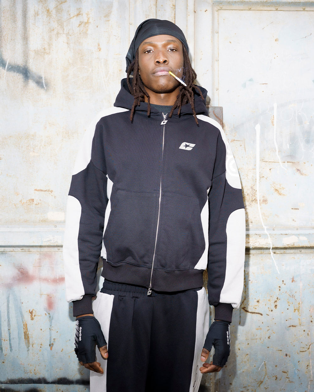 RIDER ZIP HOODIE BLACK & GREY