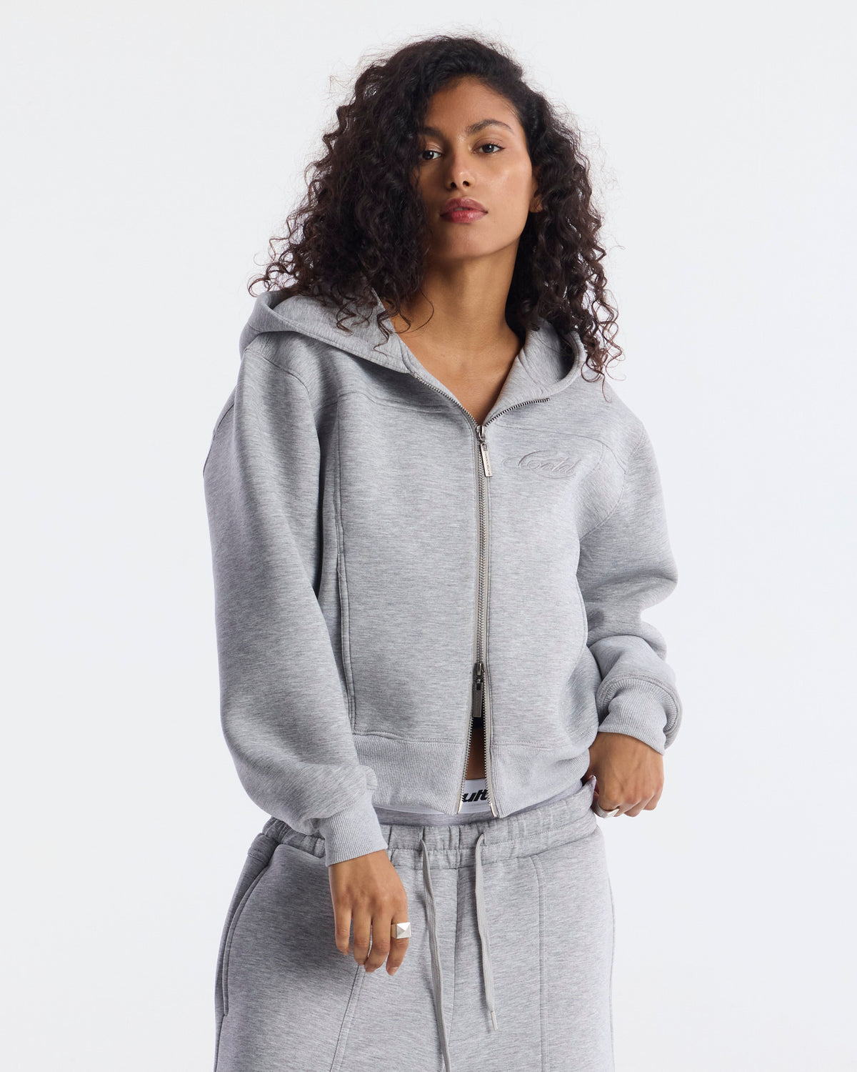 CURVE ZIP HOODIE HEATHER GREY - Cold Culture #woman