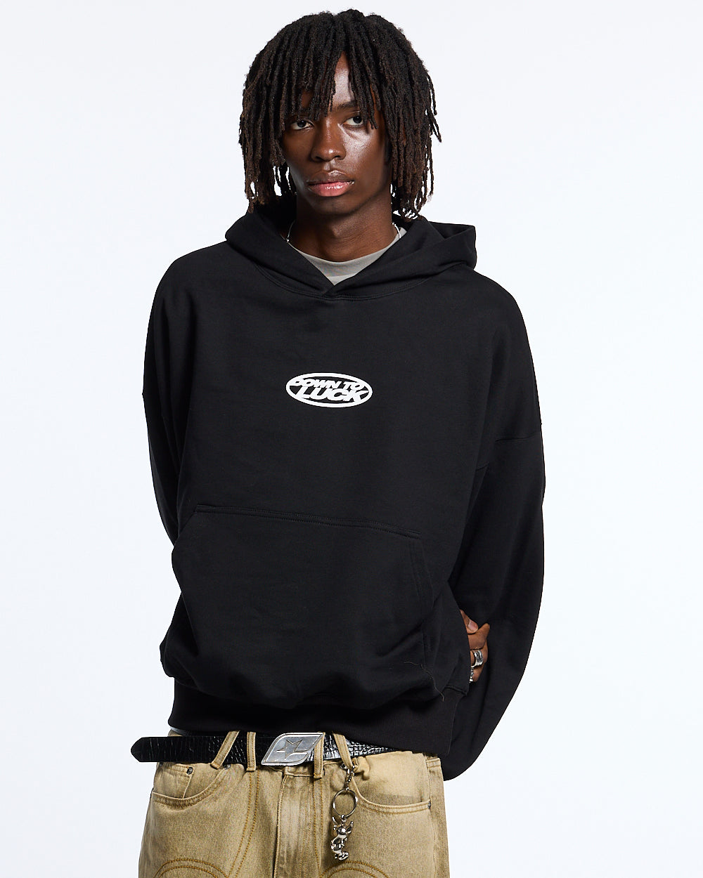DOWN TO LUCK HOODIE BLACK AND WHITE