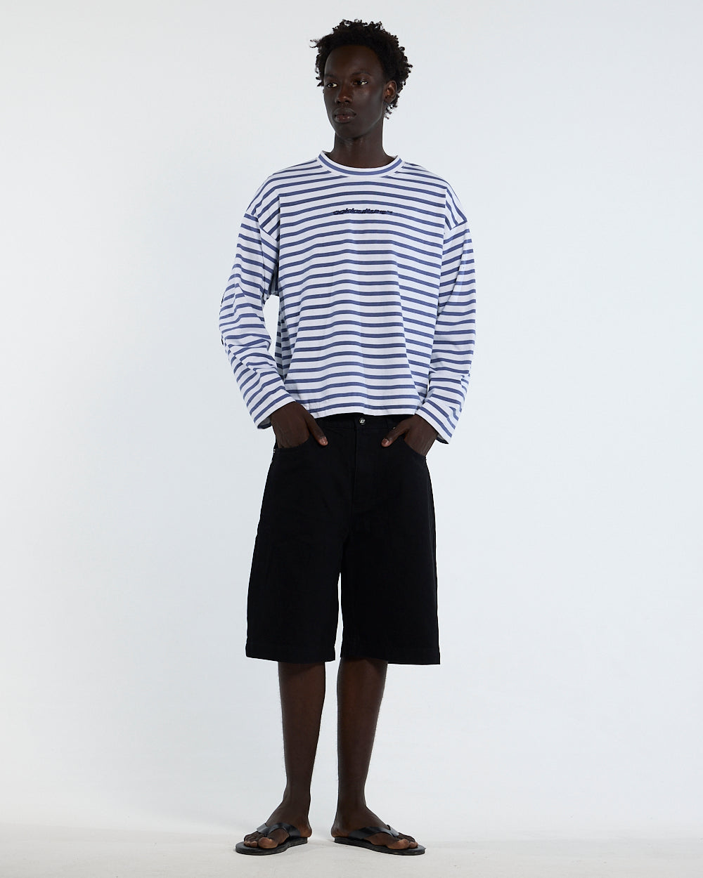 DISTRESS CURVED LONGSLEEVE NAVY STRIPES