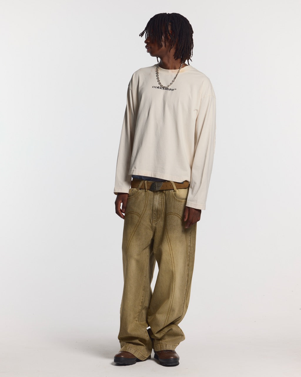 DISTRESS CURVED LONGSLEEVE LIGHT GREY