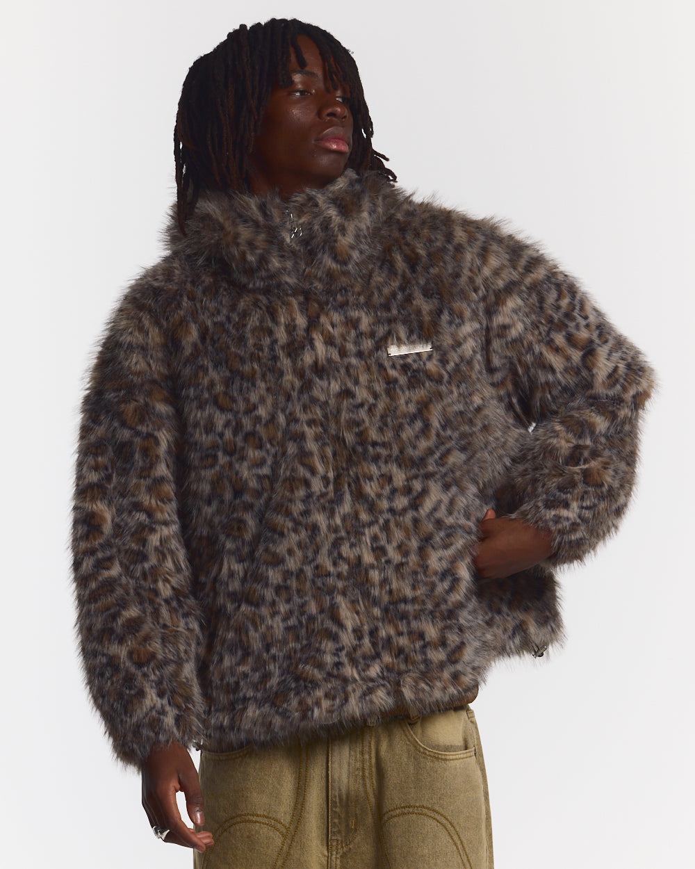FUR HOODIE BROWN LEOPARD