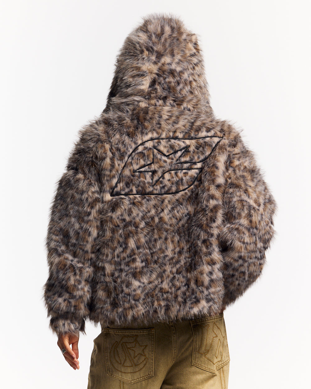 FUR HOODIE BROWN LEOPARD