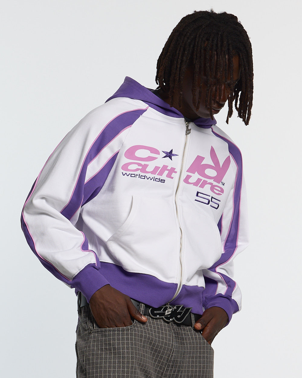TEASE ME ZIP HOODIE WHITE & PURPLE
