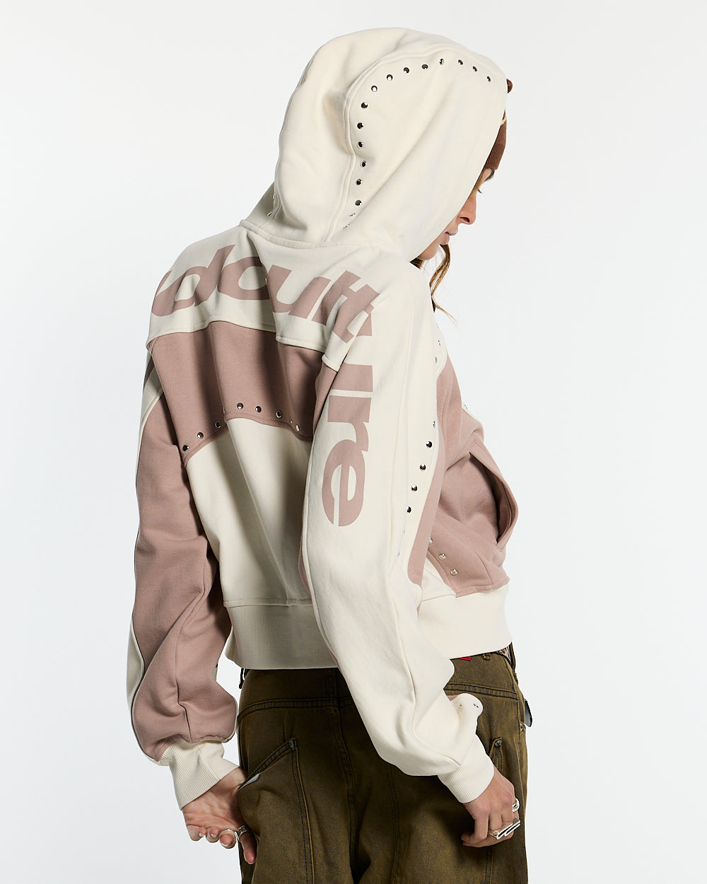 STUD ZIP HOODIE LIGHT GREY
