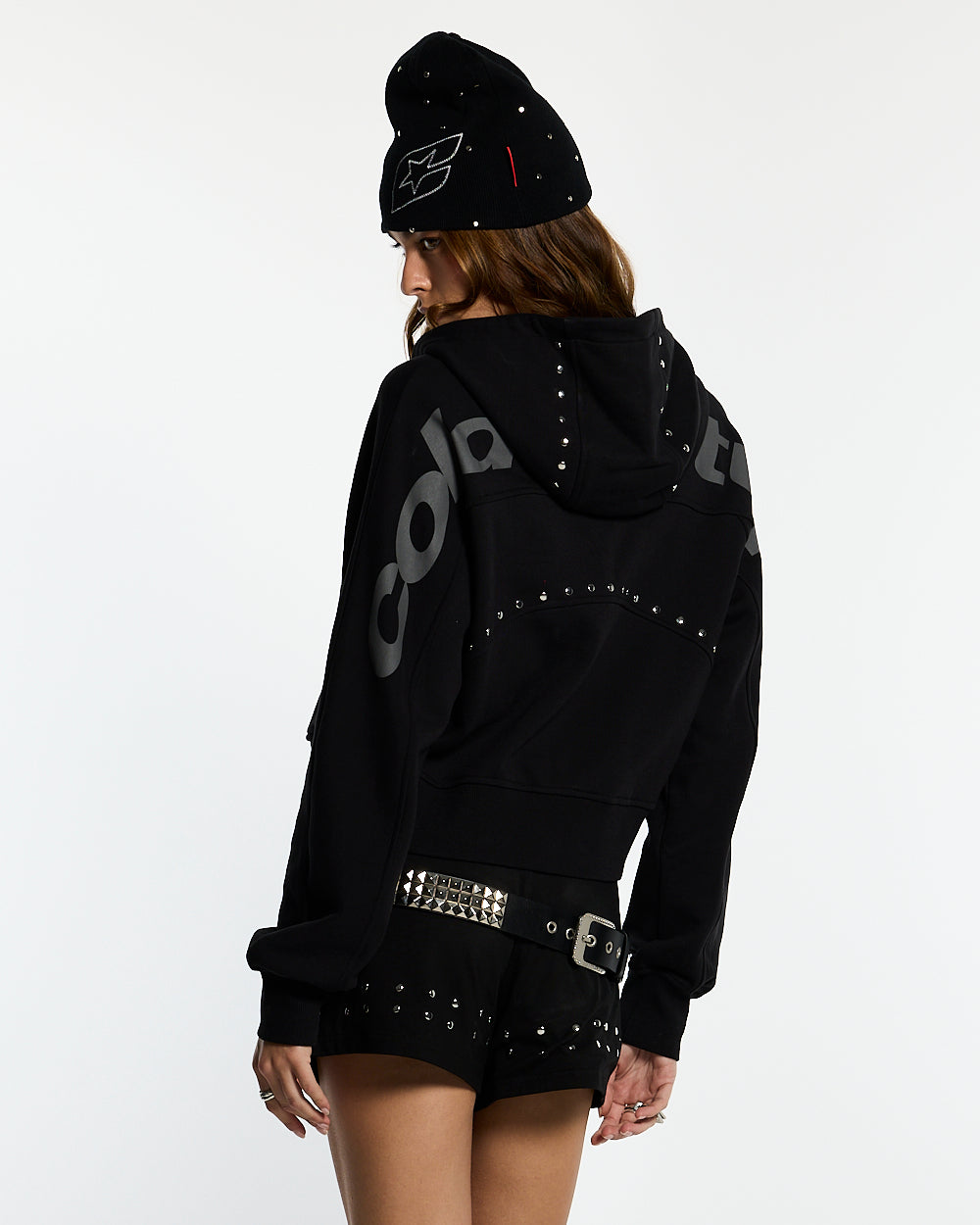 STUD ZIP HOODIE BLACK