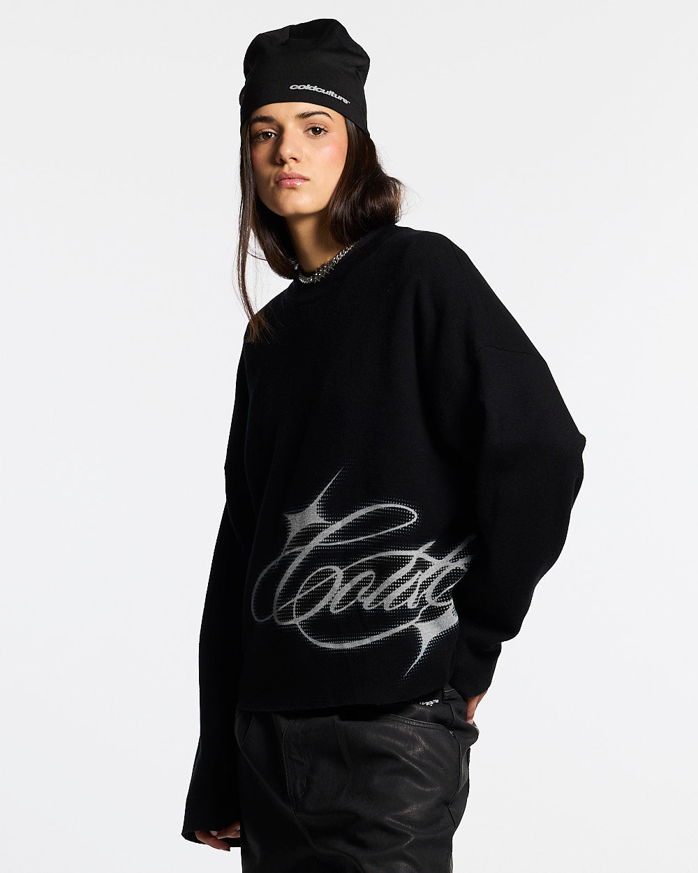 SPARKLY SCRIPT KNIT BLACK