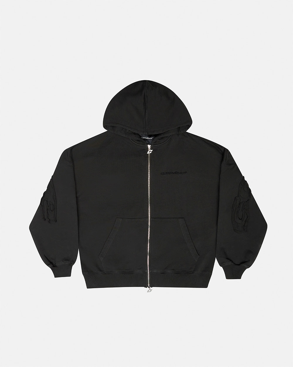 DISTRESS CURVED ZIP HOODIE DARK GREY