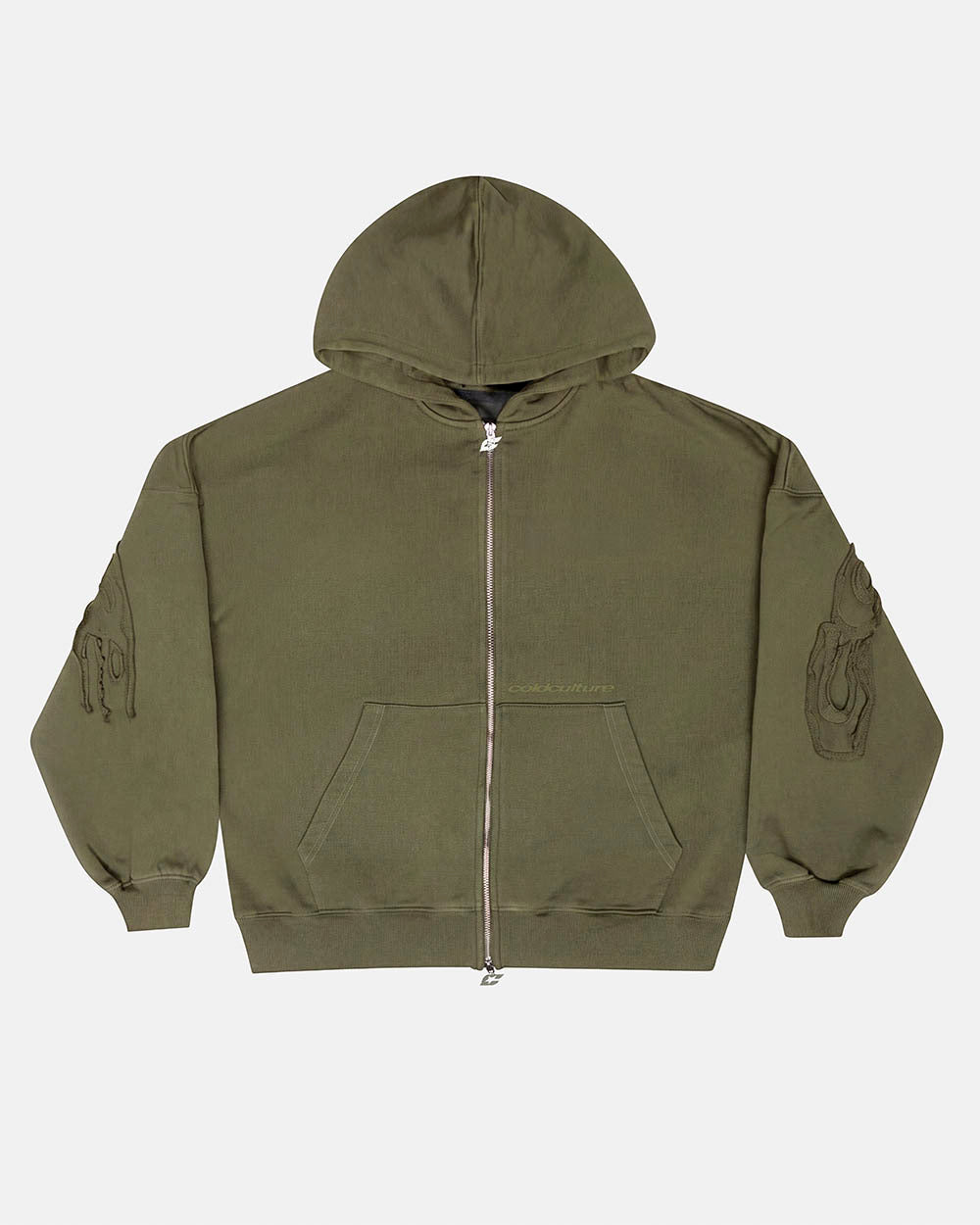 DISTRESS CURVED ZIP HOODIE GREEN LIGHT