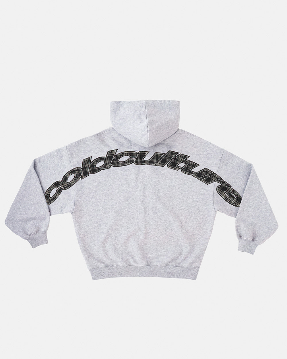 TARTAN DISTRESS CURVED HOODIE HEATHER GREY