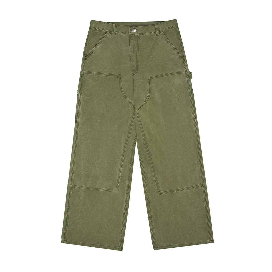 V1 DOUBLE KNEE PANTS STONE-WASHED GREEN