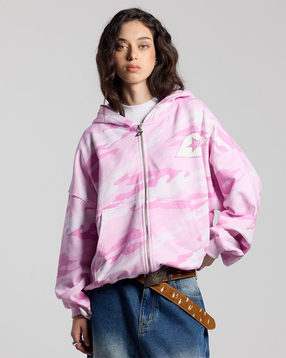 CAMO ZIP HOODIE PINK