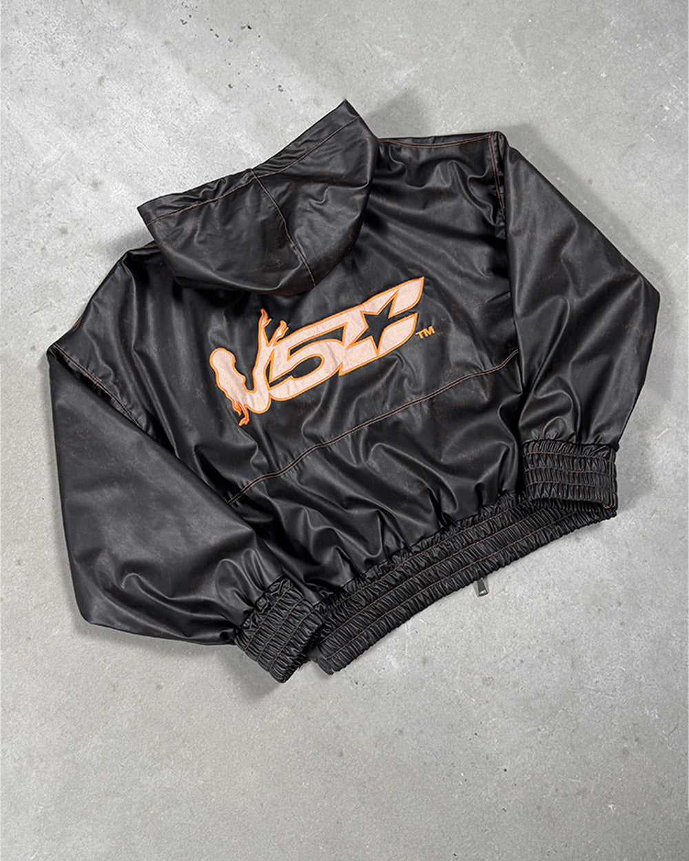 FAUX LEATHER ZIP HOODIE BROWN