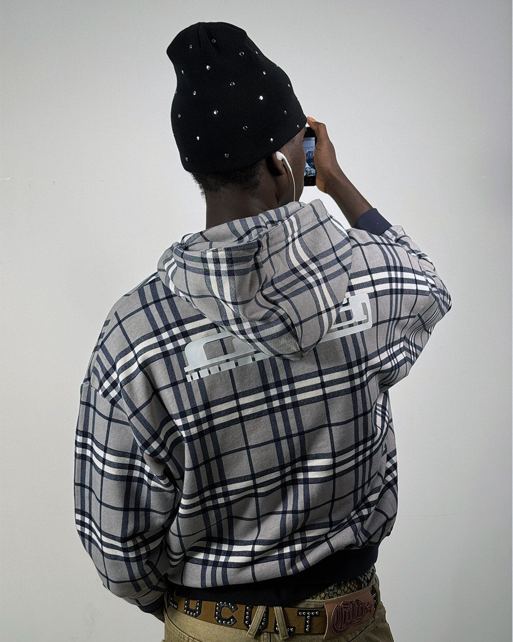 GRID ZIP HOODIE TARTAN DARK BLUE/GREY