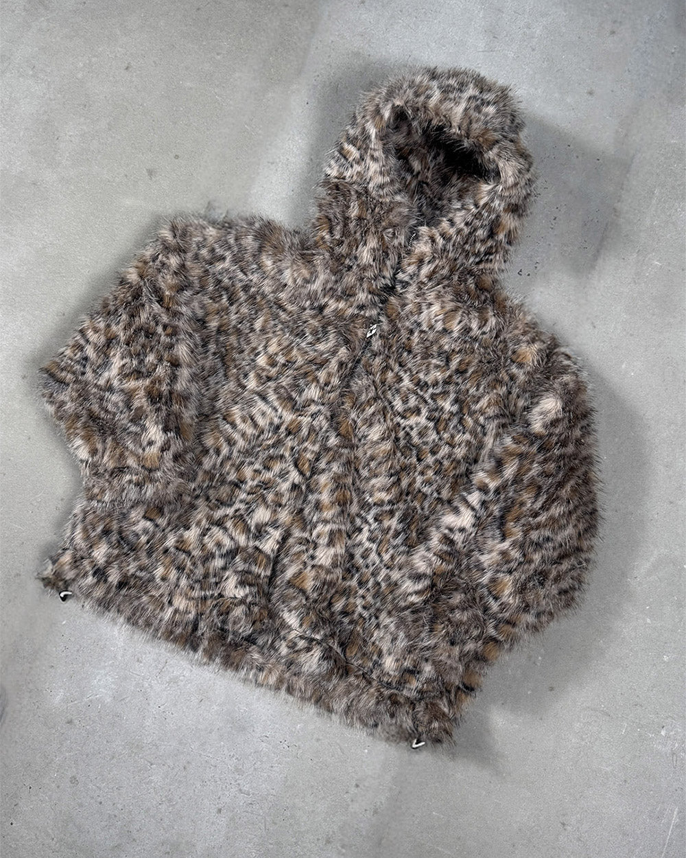 FUR HOODIE BROWN LEOPARD