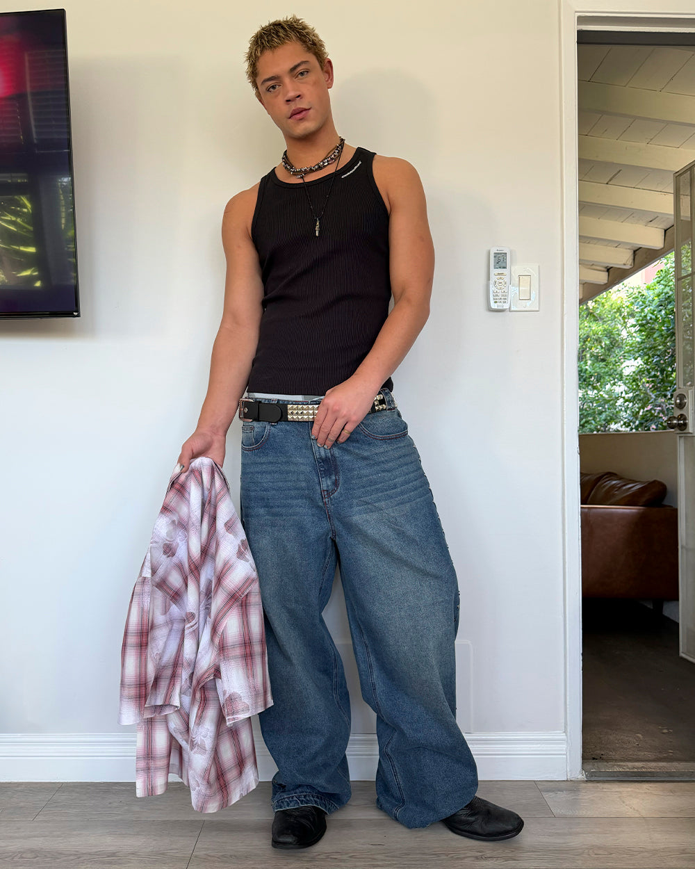 STUDS PANTS LIGHT BLUE DENIM