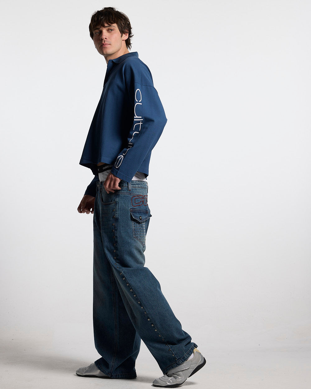 STUDS PANTS LIGHT BLUE DENIM