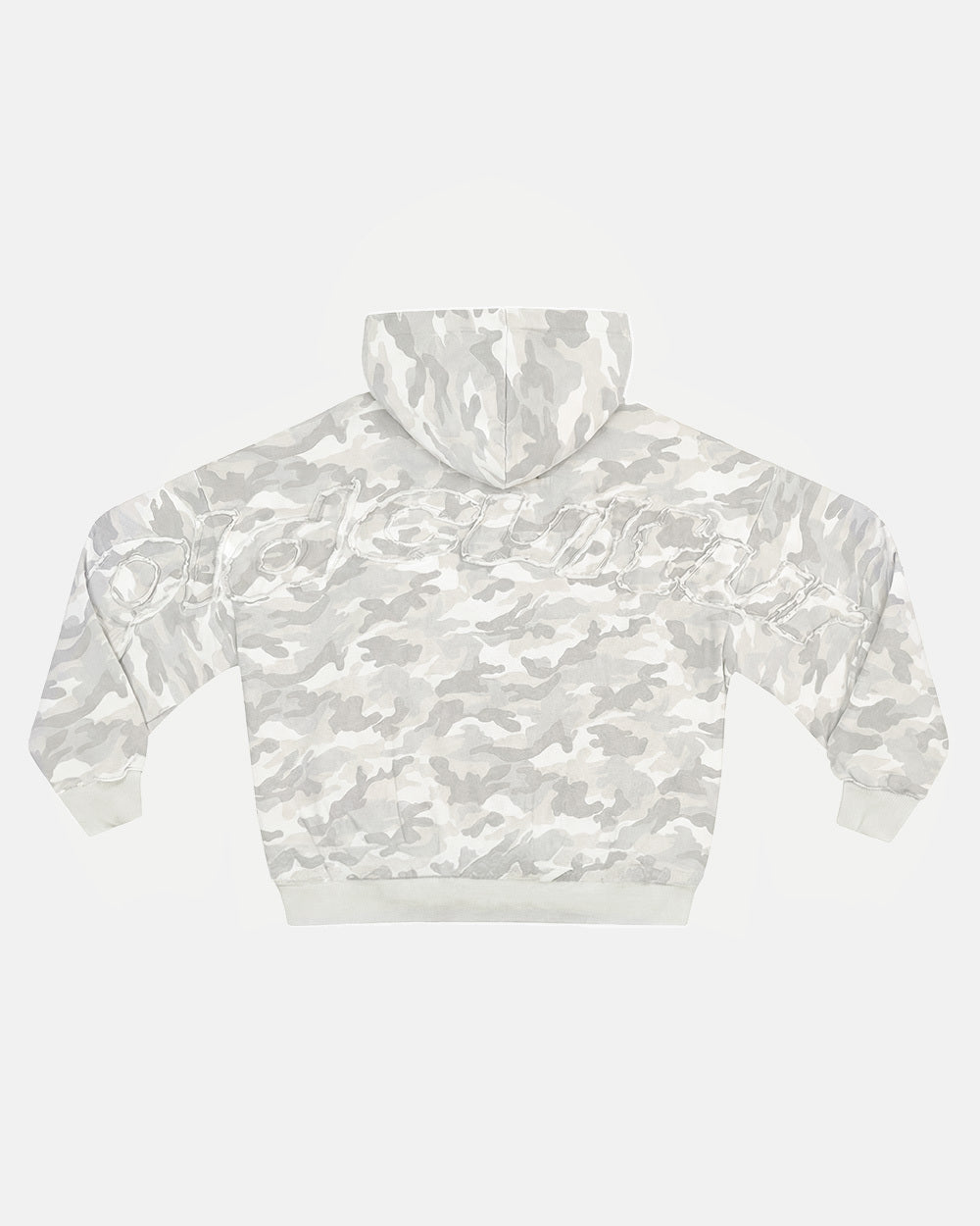 DISTRESS CURVED HOODIE CAMO GREY