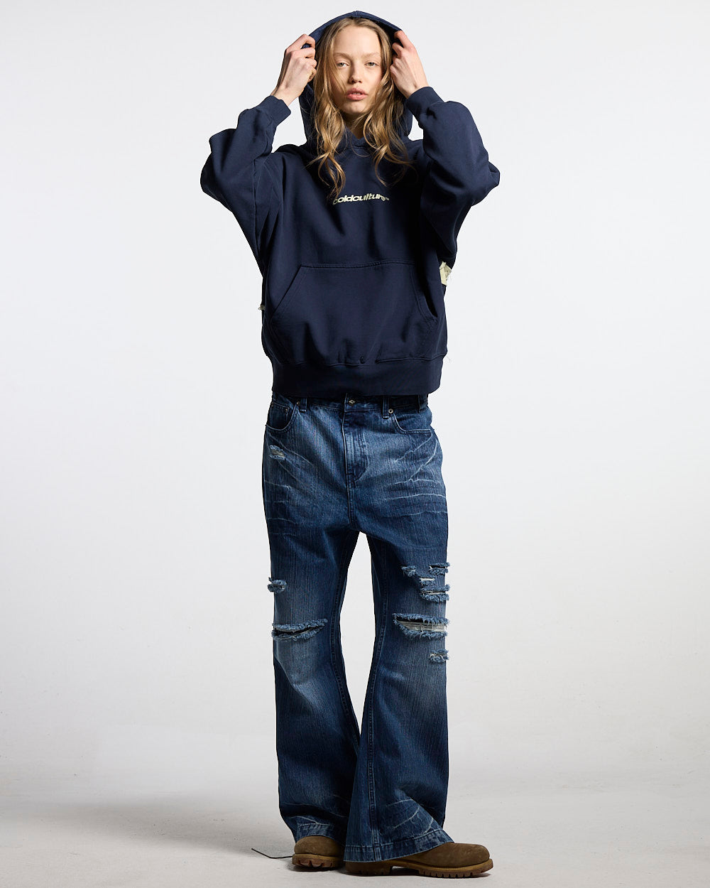 DISTRESSED DEFENSE HOODIE NAVY