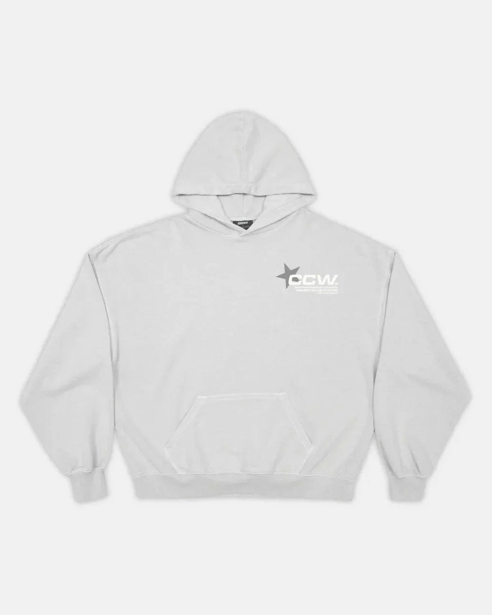 ASTRO HOODIE - light grey star print hoodie, front view - Cold Culture #packshot