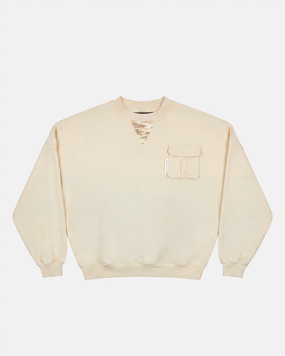 AUTHORITY CAMO CREWNECK CREAM - cream crewneck sweatshirt, front view - Cold Culture