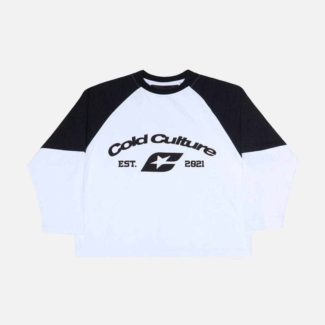 BASEBALL DOUBLE SLEEVE TEE WHITE/BLACK - Cold Culture