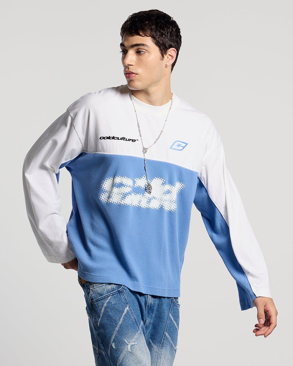 BICOLOR WAFFLE LONGSLEEVE BLUE & WHITE - Cold Culture #man