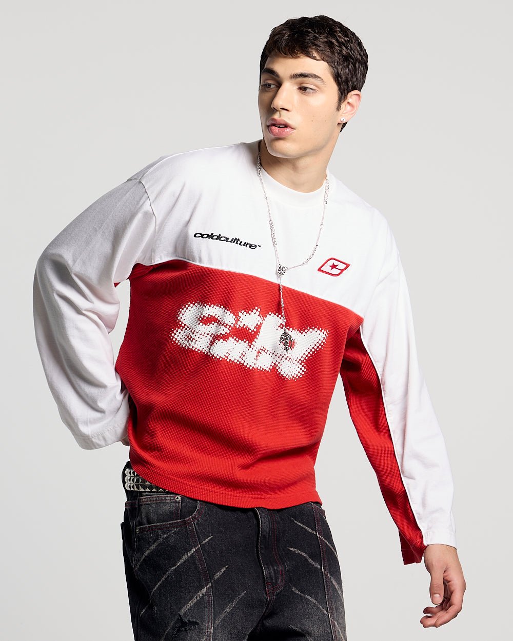 BICOLOR WAFFLE LONGSLEEVE RED & WHITE - Cold Culture #man