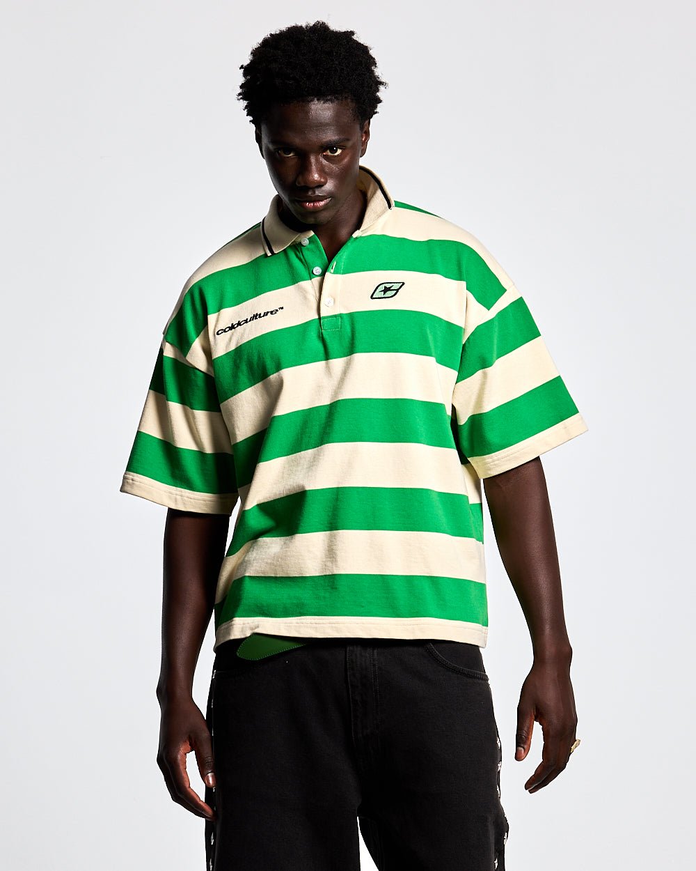 BIG STRIPES POLO T - SHIRT ARCADIAN GREEN - COLD CULTURE