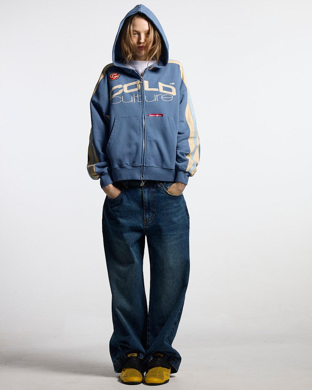 BIKER ZIP HOODIE NAVY - Cold Culture