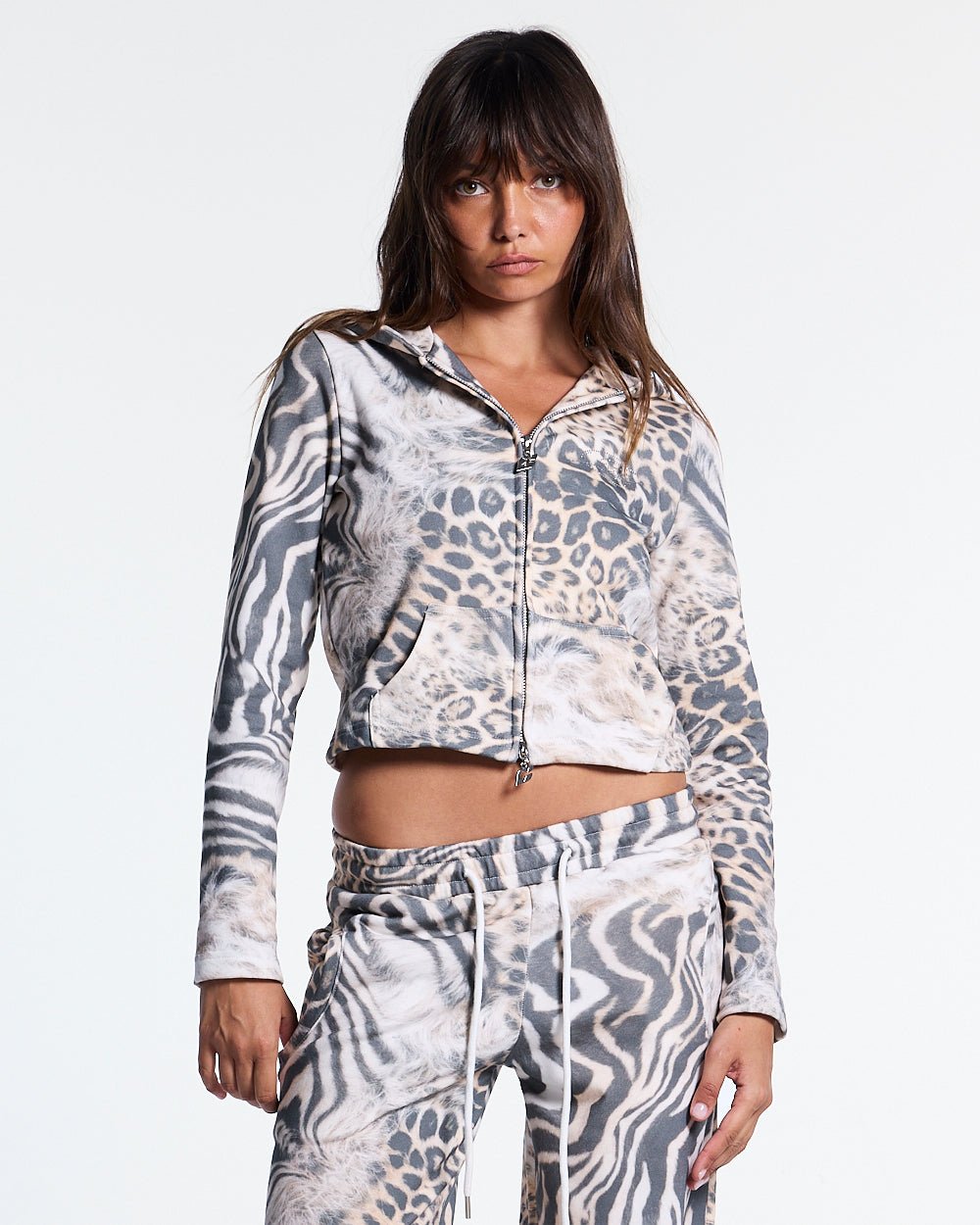 BLING ZIP HOODIE LEOPARD - Cold Culture