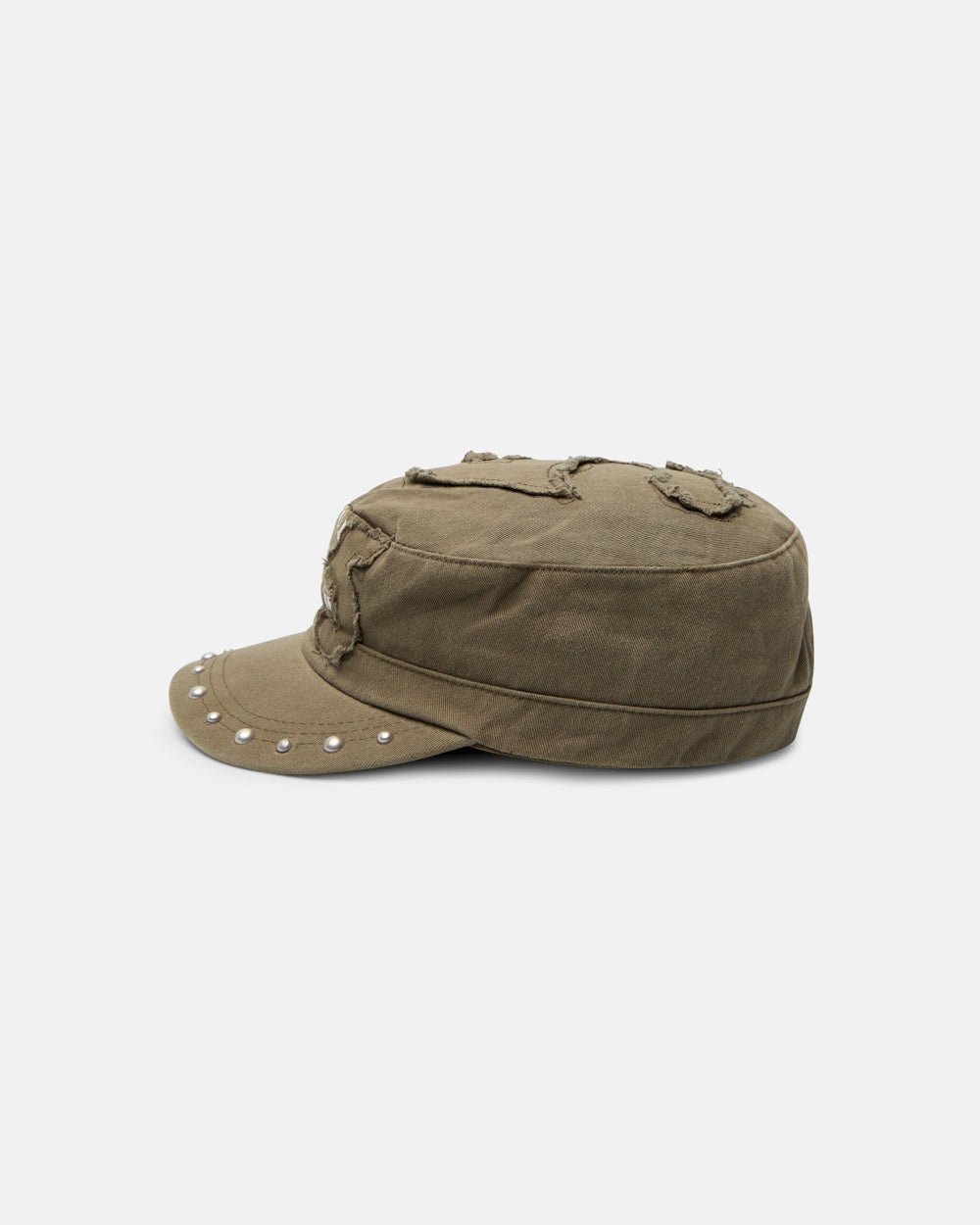 BOSSMAN CAP BROWN - brown studded cap, side view - Cold Culture