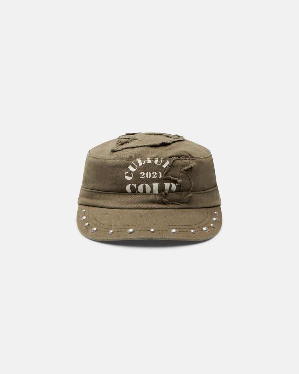 BOSSMAN CAP BROWN - brown studded cap, front view - Cold Culture